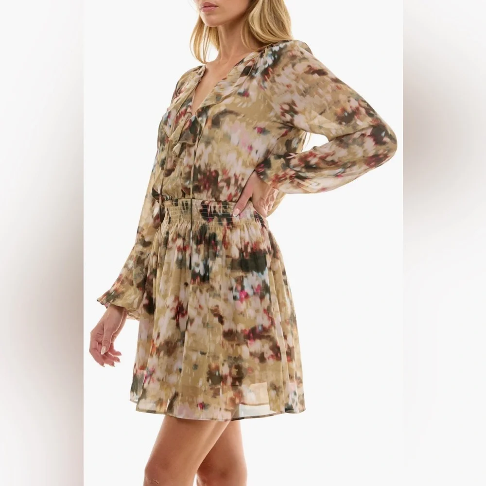 Socialite Multicolor Long Sleeve Ruffle Tiered Dress Size Medium NWT